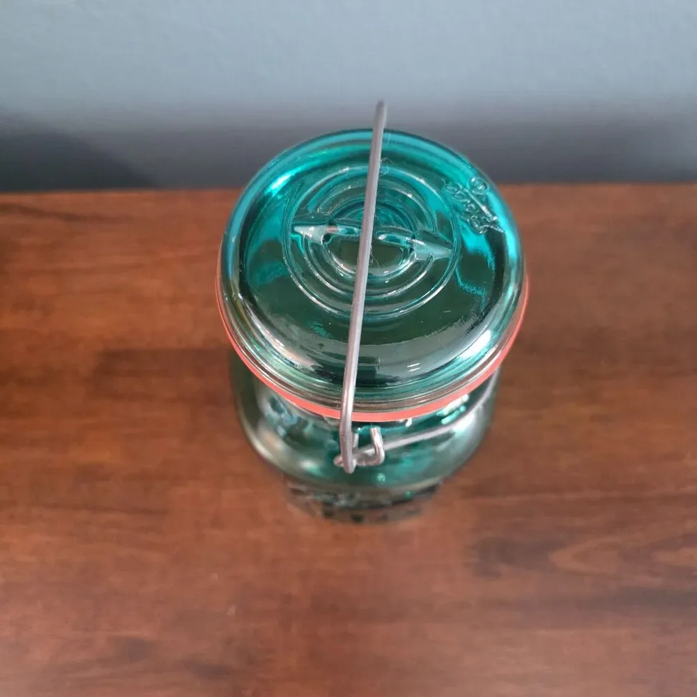 Ball Ideal Canning Jar Blue Green Eagle Bicentennial Glass Lid Wire Bail Vintage